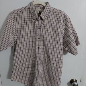 Men's Short-Sleeve Plaid Button-Down Shirt - Beige & Purple